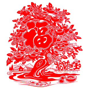 2026马年窗花贴静电贴剪纸植绒布贴纸窗花玻璃贴春节装饰摇钱树