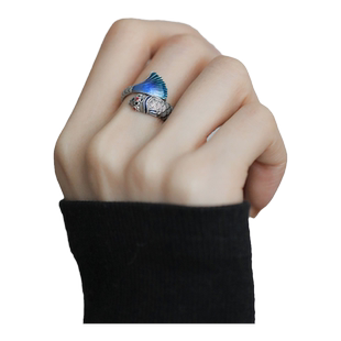 足银999戒指女大鱼海棠纯银开口戒国风复古新中式锦鲤民族风指环