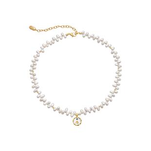 Amber Lollipop珍珠项链女款小米珠字母吊坠颈链天然贝母锁骨链