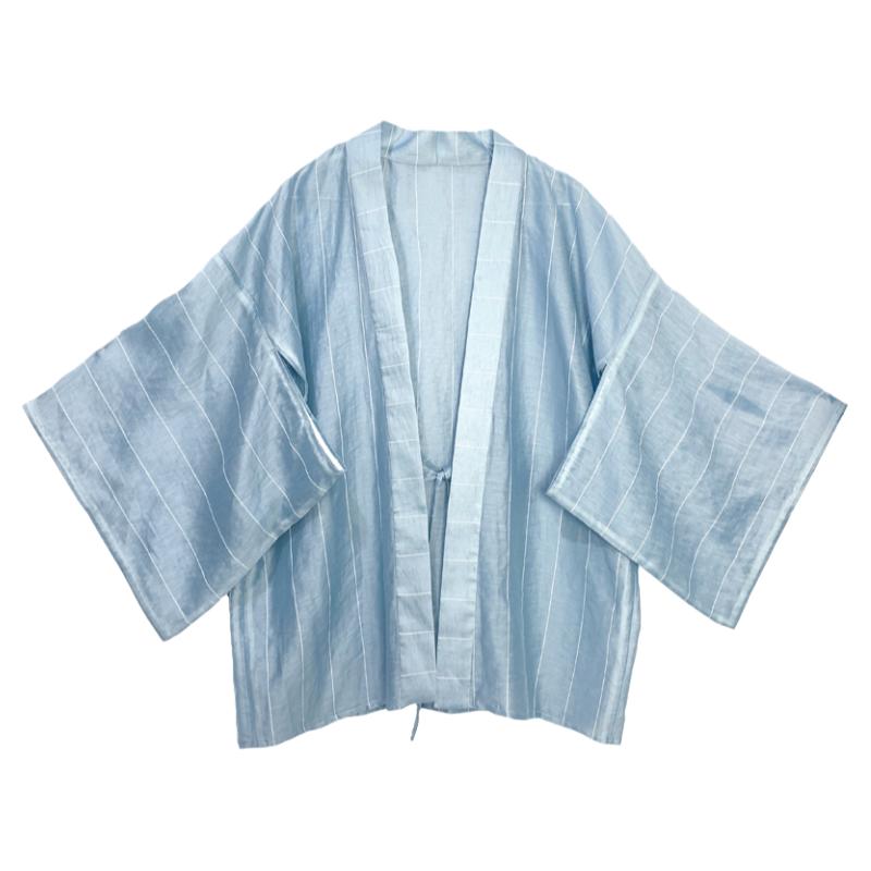 夏季宽松天丝麻条纹日式改良羽织短外套