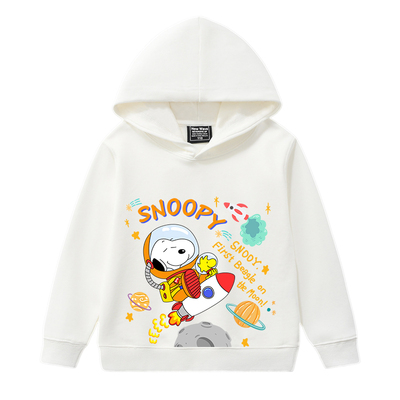 史努比太空儿童卫衣连帽春秋款2025新款男童黑色连帽加绒长袖秋装