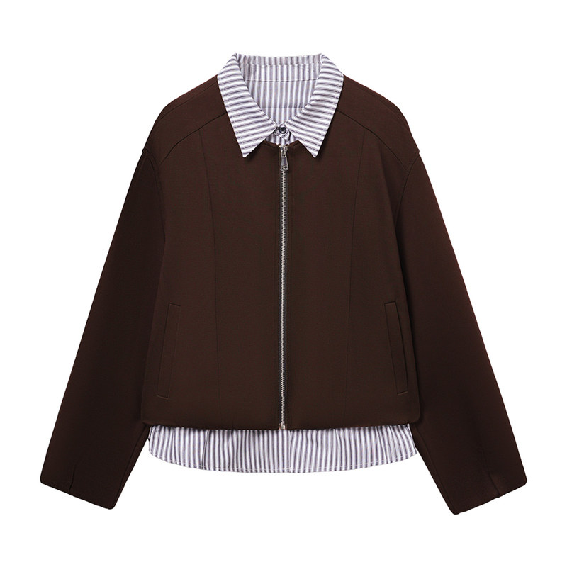 【假两件棒球服】枫竺阿楠条纹翻领拼接衬衫女秋季新款卫衣外套
