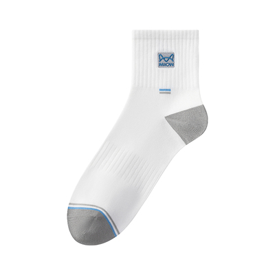 猫人白色袜子男款纯棉中筒秋冬抗菌防臭吸汗运动高中学生男士长袜