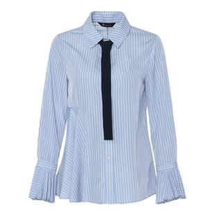 学院风自由风情H型不对称褶皱衬衫女早秋时尚条纹简约减龄上衣