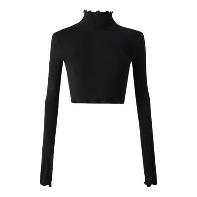 ourhour黑色小木耳边高领上衣