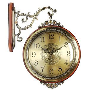 汉时欧式钟表双面挂钟客厅挂表静音时钟拐角石英钟实木转角双面钟