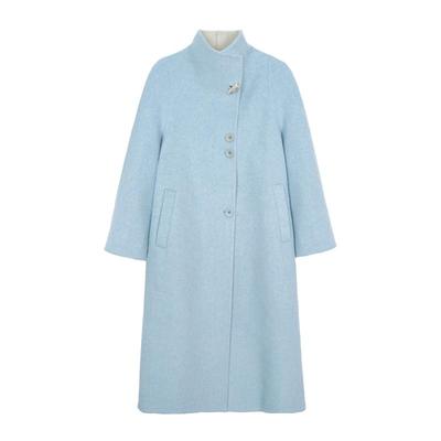 LLANO立领正肩双面呢大衣70羊毛呢子优雅气质中长款厚外套女秋冬