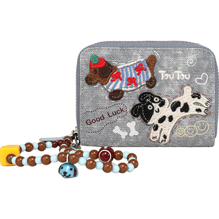 TOUTOU新款牛仔钱包小狗卡包多卡位大容量证件收纳零钱包礼物女款