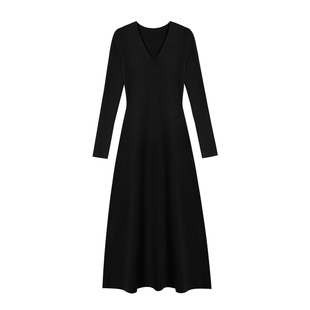 pusumede 加分系列 v领针织连衣裙女长袖收腰内搭打底裙气质长裙