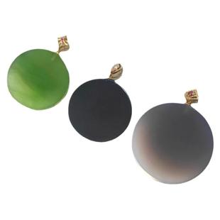 18k金和田玉阳绿圆形无事牌碧玉墨玉胭紫平安小牌子项链吊坠送礼