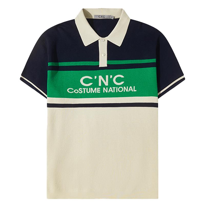CNC夏季字母条纹纯棉短袖POLO衫