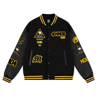 404MOB潮流毛巾锁链刺绣棒球服外套男女款秋冬季加厚美式情侣夹克