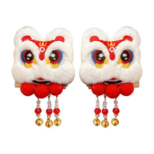 儿童过年喜庆流苏汉服头饰女童新年蝴蝶结拜年对夹宝宝新中式发卡