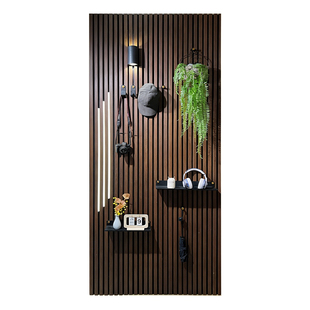 原木纹吸音格栅板置物架客厅入户玄关收纳架多层陈列架复式中古风