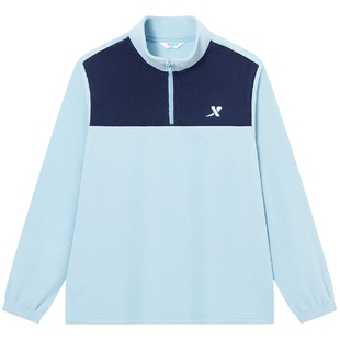 特步童装秋冬季男童女童中大童立领加绒卫衣运动休闲百搭针织上衣