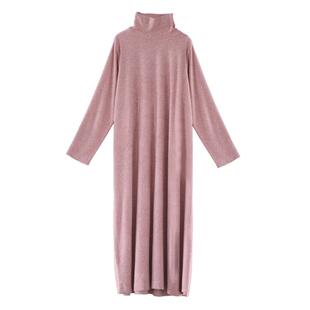 温柔樱花粉色高领仿羊绒打底袍子连衣裙高级感简约宽松显瘦长裙女