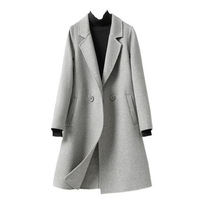 双面呢中长款修身气质毛呢外套女