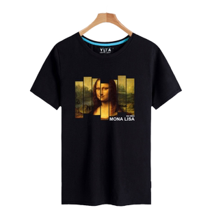 世界名画蒙娜丽莎星空向日葵梵高联名欧美复古短袖T恤衫男女半袖
