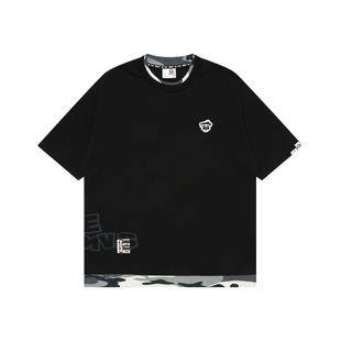 Aape旗舰店男装秋冬猿人徽章拼接迷彩潮流短袖T恤1738XXP