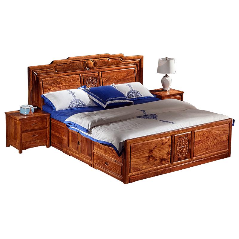 新中式红木双人床花梨木刺猬紫檀纯实木床婚床主卧1.8米卧室家具
