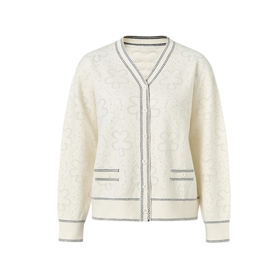 马天奴米白V领单排扣针织开衫