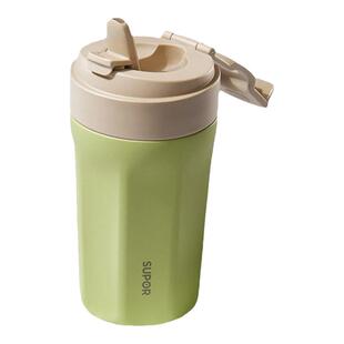 苏泊尔保温杯女士随行八角咖啡杯316L不锈钢带吸管送杯套学生水杯