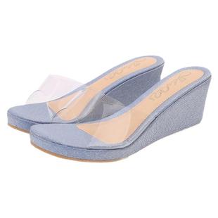 夏季新款高跟坡跟防水台透明拖鞋松糕底厚底凉拖中跟沙滩休闲女鞋