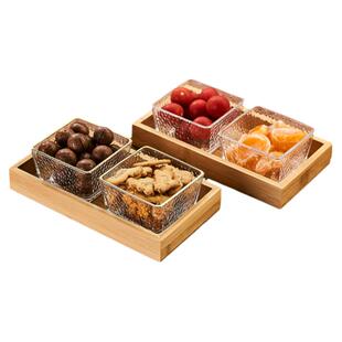 分格水果盘玻璃碗家用客厅茶几茶点盘小吃点心托盘轻奢零食摆放盘