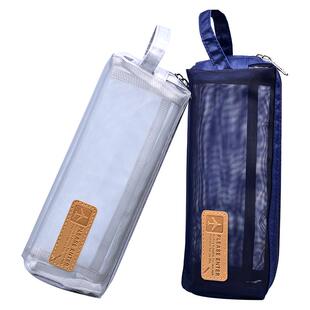 包邮horn/号角透明网格双层手提式大容量笔袋便携式大笔袋中考高考考试笔袋文具袋简约小清新笔袋