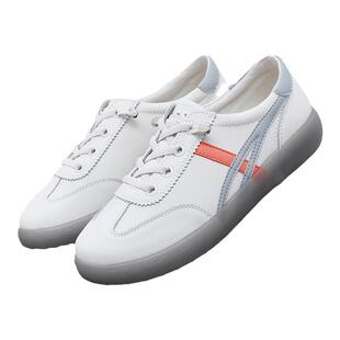 三只羊舒适防滑通用真皮软底妈妈鞋一脚蹬底小白鞋女春秋舒适单鞋