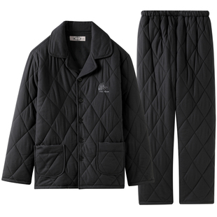 美标2025新款三层加厚夹棉保暖纯棉睡衣套装男秋冬休闲全棉家居服