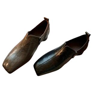 深口单鞋女2026春季新款粗跟中跟大码女鞋小方头复古皮鞋H158-300