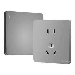 鸿雁开关插座面板一二开单控五孔插座带开关86型16A插座电源X5银