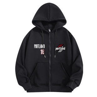 开拓者杨瀚森16号球衣篮球长袖外套运动开衫拉链连帽卫衣男款秋冬