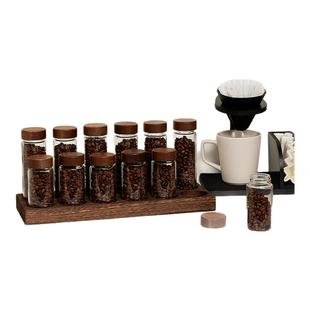 咖啡豆专用保存罐实木盖子咖啡粉玻璃密封罐茶叶储物玻璃罐闻香瓶