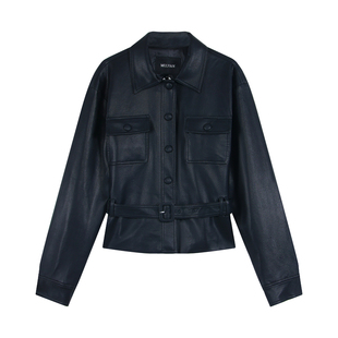 MULVAN 【现货7折】休斯顿街区 帅气黑色pu皮衣短外套夹克机车服