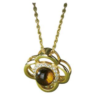 七彩云南蓝珀吊坠纯银项链女四叶草锁骨链挂坠天然玉石配饰送礼物