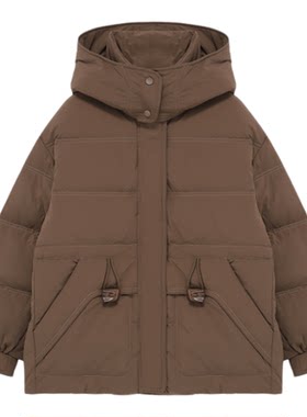 Basic House/百家好连帽纯色简约短款白鸭绒羽绒服女秋冬保暖外套
