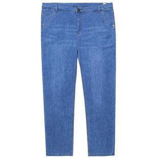 春季牛仔裤男宽松直筒加肥加大码胖子肥佬浅蓝色夏季中年弹力长裤