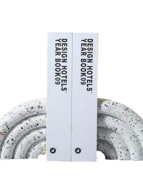 现代北欧轻奢极简诧寂风水磨石扇形圆环层叠几何摆件书档家居饰品