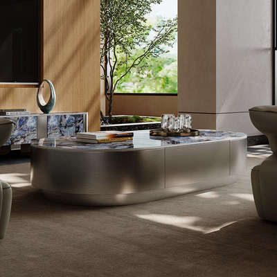 现代简约奢石岩板茶几大理石别墅家用客厅微晶石茶几电视柜组合