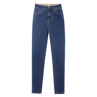 紧身牛仔裤女2026新款春季高弹力修身铅笔裤高腰显瘦深蓝色小脚裤