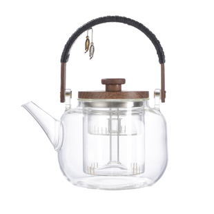 2025新款蒸煮一体玻璃茶壶可明火烧水壶胡桃木隔热美观防烫泡茶壶