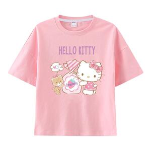 hallo kitty童装女童t恤纯棉嗨喽kiti衣服粉学生半袖哈喽kt猫短袖