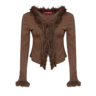 MYMIX我的组合2024冬季新款时尚单品V领绑带开衫内搭长袖短款T恤