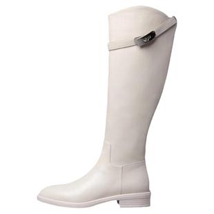 时尚白色真皮骑士靴2025秋冬新款不过膝长靴女平底英伦风高筒靴