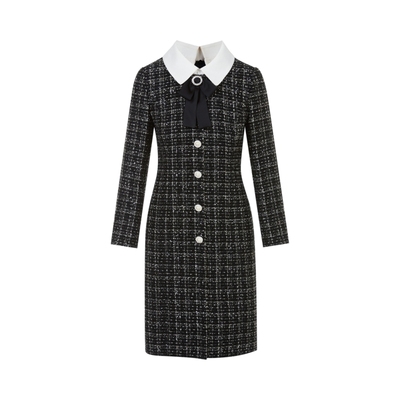 【吉娜同款】LIME莱茵优雅小香风粗花呢连衣裙秋冬新款格纹设计