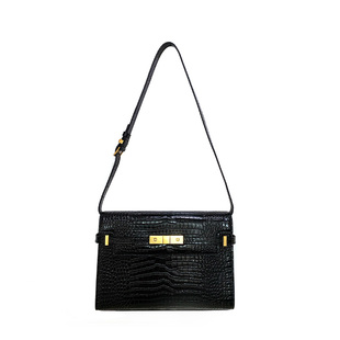 鳄鱼纹包包女高级感曼哈顿包真皮女包秋冬新款潮单肩腋下包法棍包