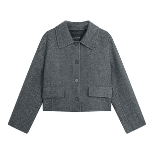 pusumede 温柔矜贵 100%绵羊毛呢子夹克女气质轮廓短款双面呢外套