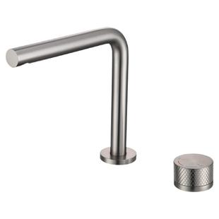 全铜分体双孔水龙头冷热面盆台上盆浴室柜岛台拉丝镍可旋转极简